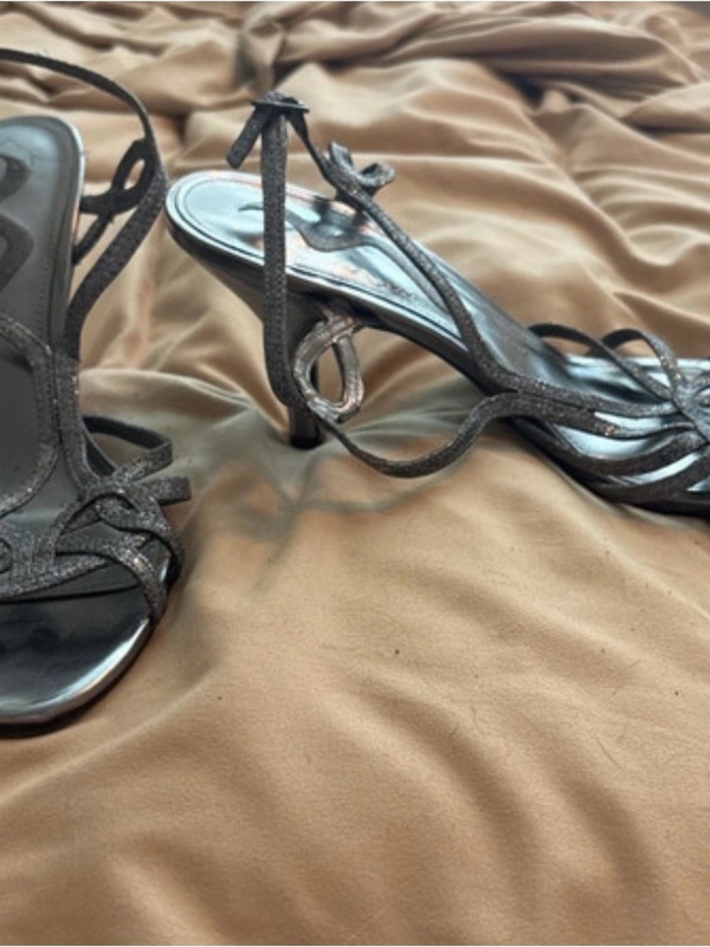 Nina Black Glitter Strappy Heeled Sandals